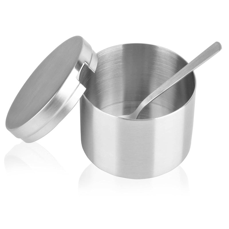Arswin Sugar Container with Lid and Spoon,Spice Jars,Stainless Steel 12 Ounce Sugar Bowl,Multi-Function Spice Salt Brown Sugar Jars Container,Coffee Bar Accessories for Home and Kitchen Storage - Image 1